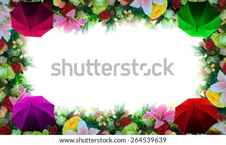 colored flower and umbrella  border with white background