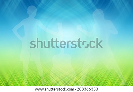 Human shadow boxing and Shadow man playing guitar,Background abstract green grass and blue sky.