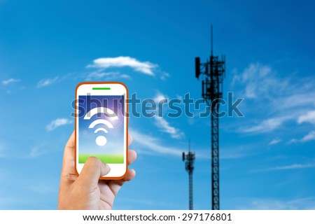 Mobile phone Press To see signs Background-blurring phone towers.