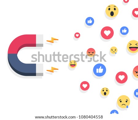 Social media concept vector illustration with magnet engaging followers and likes. Influence marketing or viral advertising campaign. Audience or customer retention strategy.