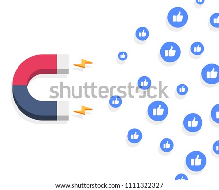 minimalistic illustration of a magnet attracting likes, social media and influencer marketing concept, eps10 vector