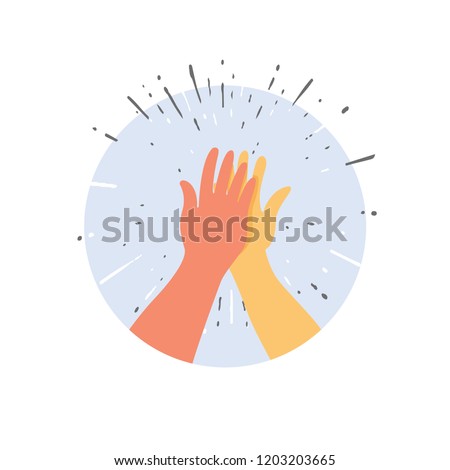 Two hands giving a high five for great work. Vector illustration of friendship and giving a high five as a symbol of great work achievement. People team give hand slapping