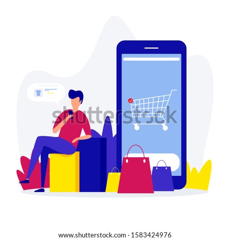 men shoping in mobile store sale illustration