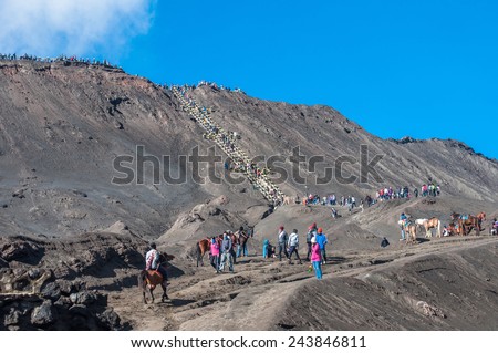MOUNT BROMO , JAVA INDONESIA - 15 MAR 2014  :  On the way up to see the crater in Sunny day.