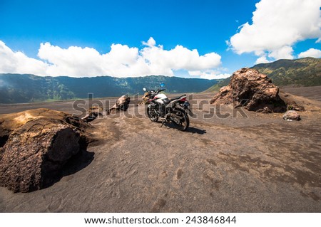MOUNT BROMO , JAVA INDONESIA - 15 MAR 2014  :  The Motorcycle was parked around Bromo in Sunny day and nice sky.