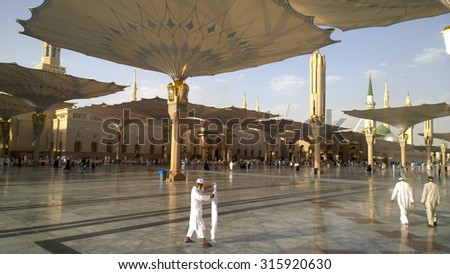 Medina, Saudi Arabia   May 28, 2015:  the Prophet Mosque in Medina in Saudi Arabia