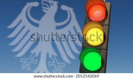 3D illustration, Traffic light red, yellow, green. Symbolic image for a coalition of the SPD, FDP and the Greens. 