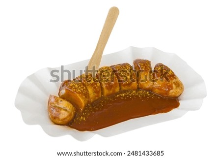 Similar – Foto Bild Currywurst in einer Pappschale mit rotem Piekser