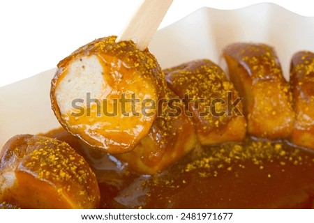 Similar – Foto Bild Currywurst in einer Pappschale mit rotem Piekser