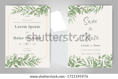 Elegant foliage frame wedding invitation card set