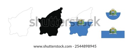 Vector map of San Marino with flag. Isolated  white background. Vector map of San Marino country with flag. Isolated  white background. Contours  borders  outlines