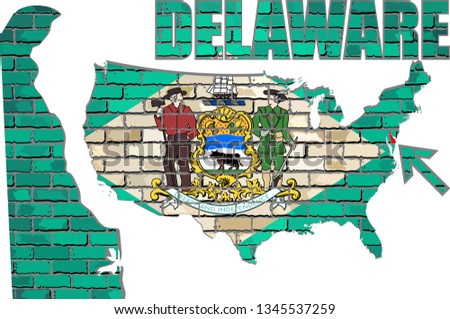 Delaware on a brick wall - Illustration,
Font with the Delaware flag