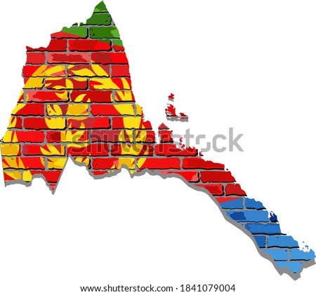 Eritrea map on a brick wall - Illustration,  
Eritrea map with flag inside