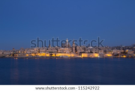 VALLETTA, MALTA - JUNE 6: Night scene of Valletta, Malta on June 6, 2012.  According to MaltaÂ´s National Statistics Office, 1.4 million tourist visited Malta in 2011. An increase of 6% from 2010.