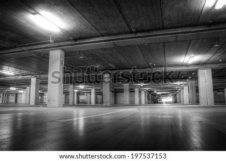 Parking Garage at the Airport in Black and White
