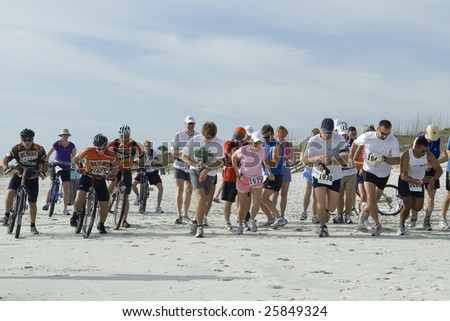 JACKSONVILLE, FLORIDA - FEBRUARY 28: Start of Beaches Jetty to Jetty Bike and Run at Jacksonville Beach, Florida on February 28, 2009.