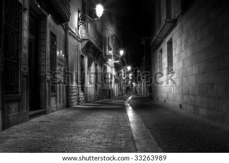 A Narrow Street at Night in Europe