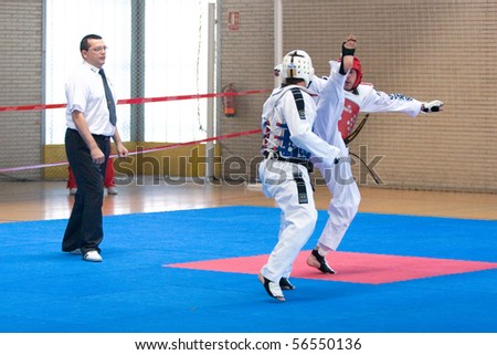VALENCIA, SPAIN - JUNE 10: Contestants participate in the Taekwondo Competition of the 2010 European Police and Fire Games (EUROPOLYB) on June 10, 2010 in Valencia, Spain.