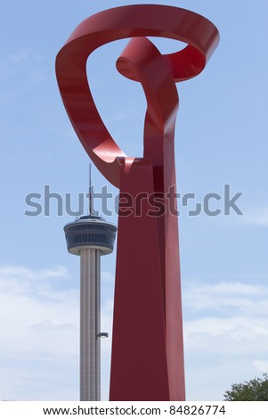 SAN ANTONIO, TX - AUG 12: The Torch of Friendship Statue on August 12, 2011 in San Antonio, Texas.  The 65' tall sculpture was dedicated in 2002 to signify the friendship between Mexico and the USA.