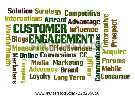 Customer Engagement word cloud on white background