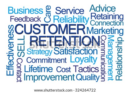 Customer Retention Word Cloud on White Background