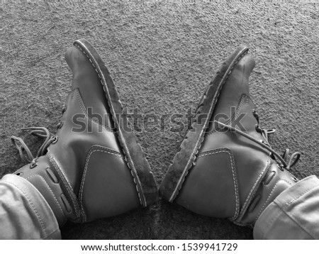 Black n white bot shoes. Top view close up details. Foto stock © 