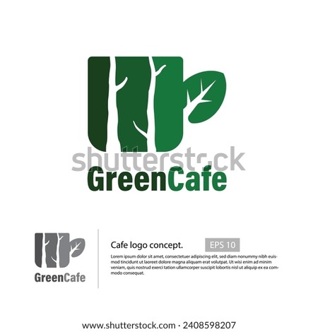 Tree branches and leaves that form a mug as a logo design concept. Cafe logo concept design with minimalist style.
