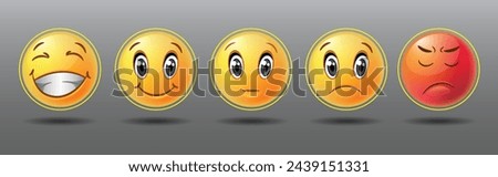 Set of emotion rating feedback Illustrations. 
Different mood smiley emoticons - excellent, good, normal, bad, awful.