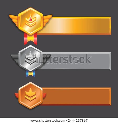 Rank badges illustration with a detailed vector illustration and three variants, gold, silver, bronze. that suitable for your game level or tier badge.