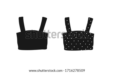 Hand Drawn Fashion Illustration Season Wear. Creative ink art work Summer Outfit Element. Actual vector drawing crop top. Black contour object on white background isolated