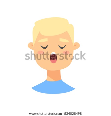 Male emoji character. Cartoon style emotion icon. Isolated boys avatar with speaking  facial expression. Flat illustration men's emotional face. Hand drawn vector drawing emoticon
