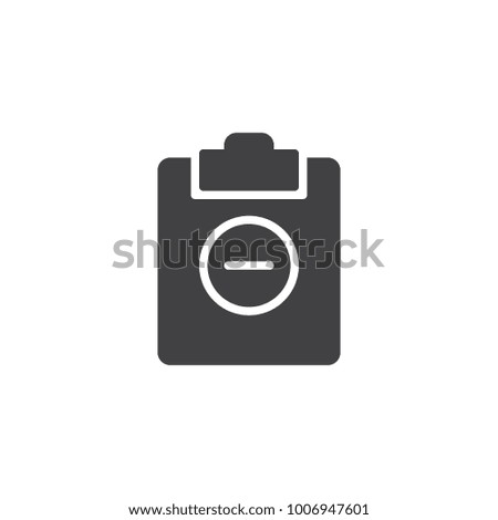 Clipboard minus icon vector, filled flat sign, solid pictogram isolated on white. Minus file symbol, logo illustration.