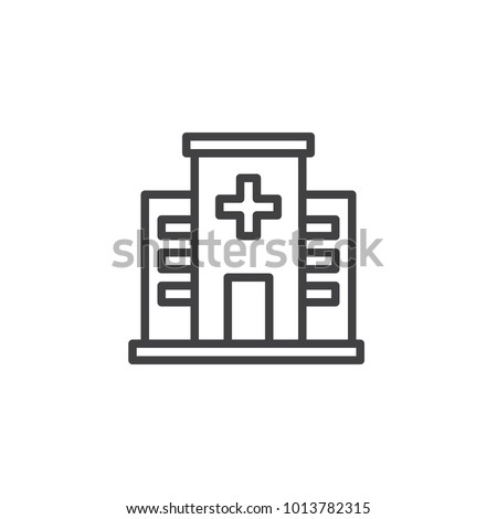 Hospital line icon, outline vector sign, linear style pictogram isolated on white. Medical building symbol, logo illustration. Editable stroke