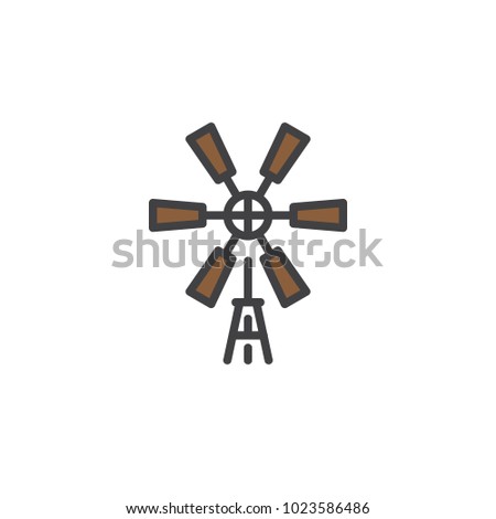 Windmill filled outline icon, line vector sign, linear colorful pictogram isolated on white. Symbol, logo illustration. Pixel perfect vector graphics