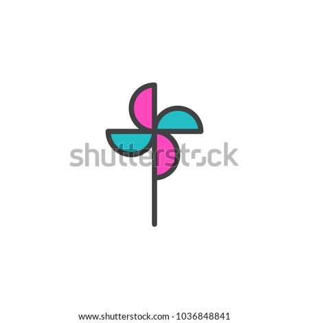 Windmill toy filled outline icon, line vector sign, linear colorful pictogram isolated on white. Pinwheel symbol, logo illustration. Pixel perfect vector graphics