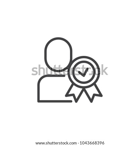 Certified person outline icon. Approved user linear style sign for mobile concept and web design. Man with medal simple line vector icon. Symbol, logo illustration. Pixel perfect vector graphics