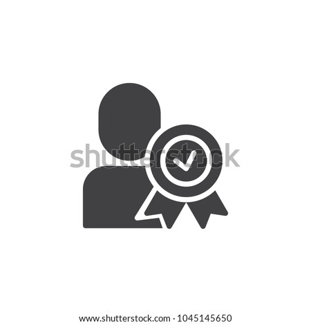 Certified person vector icon. Approved user filled flat sign for mobile concept and web design. Man with medal simple solid icon. Symbol, logo illustration. Pixel perfect vector graphics