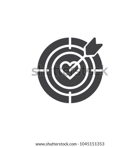 Heart target aim with arrow vector icon. filled flat sign for mobile concept and web design. Dart Hitting A Target with heart simple solid icon. Symbol, logo illustration. 