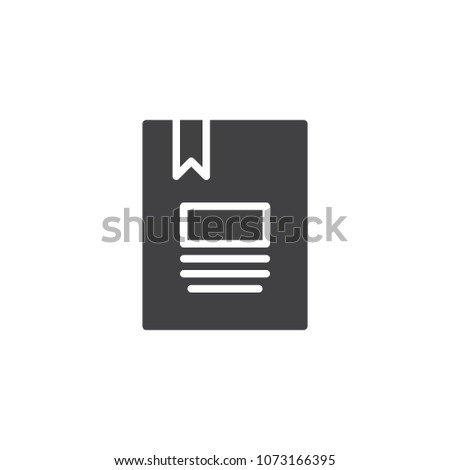 Book with bookmark vector icon. filled flat sign for mobile concept and web design. Cover notebook simple solid icon. Symbol, logo illustration. Pixel perfect vector graphics