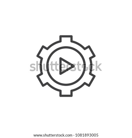 Video Gear outline icon. linear style sign for mobile concept and web design. Play Settings simple line vector icon. Symbol, logo illustration. Pixel perfect vector graphics