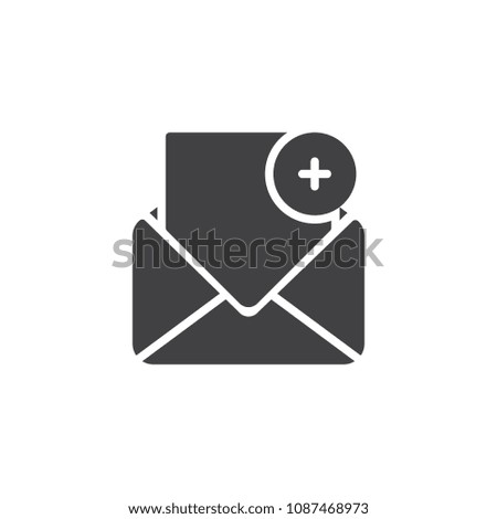 Add mail vector icon. filled flat sign for mobile concept and web design. Open envelope with plus simple solid icon. Symbol, logo illustration. Pixel perfect vector graphics