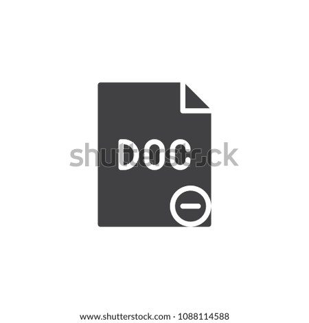 DOC file delete vector icon. filled flat sign for mobile concept and web design. Paper document minus simple solid icon. Symbol, logo illustration. Pixel perfect vector graphics