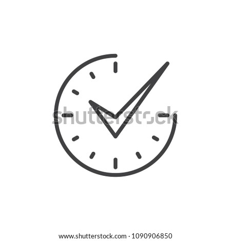 Check mark on clock outline icon. linear style sign for mobile concept and web design. Real time protection simple line vector icon. Symbol, logo illustration. Pixel perfect vector graphics