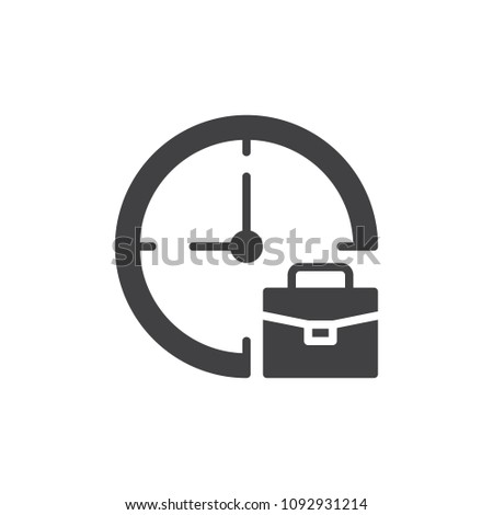 Clock and briefcase vector icon. filled flat sign for mobile concept and web design. Work time simple solid icon. Symbol, logo illustration. Pixel perfect vector graphics