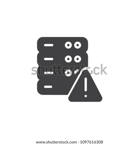 Database with warning sign vector icon. filled flat sign for mobile concept and web design. Computer Server alert simple solid icon. Symbol, logo illustration. Pixel perfect vector graphics