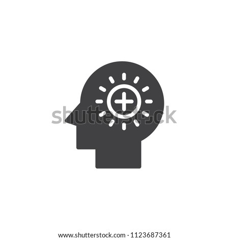 Plus signs in human head vector icon. filled flat sign for mobile concept and web design. Positive think simple solid icon. Symbol, logo illustration. Pixel perfect vector graphics
