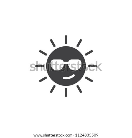 Summer Sun Face with sunglasses vector icon. filled flat sign for mobile concept and web design. sun with glasses emoji solid icon. Symbol, logo illustration. Pixel perfect vector graphics