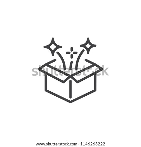 Magic box outline icon. linear style sign for mobile concept and web design. Open gift box and magic stars simple line vector icon. Symbol, logo illustration. Pixel perfect vector graphics