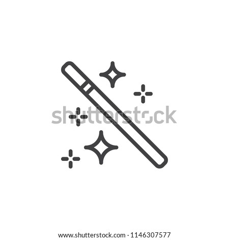 Magic wand with stars outline icon. linear style sign for mobile concept and web design. Magician Stick simple line vector icon. Symbol, logo illustration. Pixel perfect vector graphics