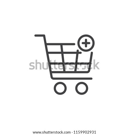 Add to shopping cart outline icon. linear style sign for mobile concept and web design. Trolley with plus simple line vector icon. Online shopping symbol, logo illustration. Pixel perfect vector